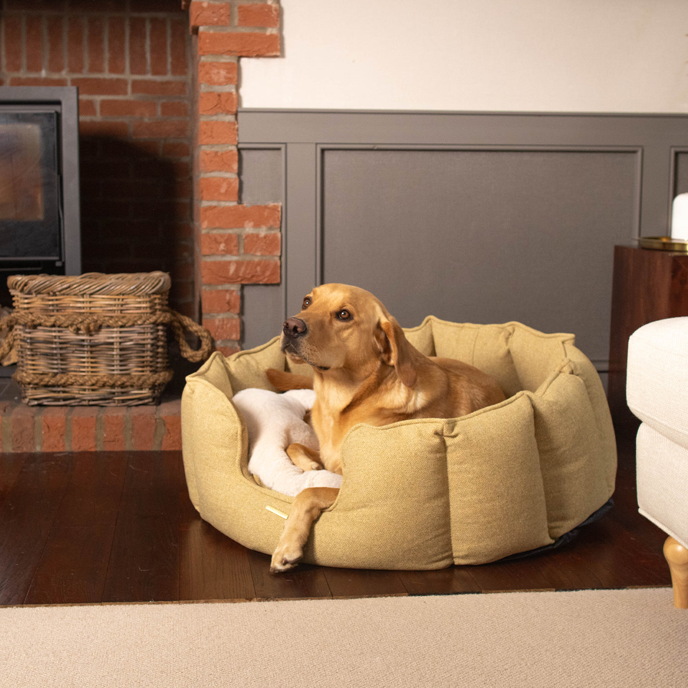 High Wall Bed With Removable Covers in Honeysuckle Orkney Tweed by Lords & Labradors