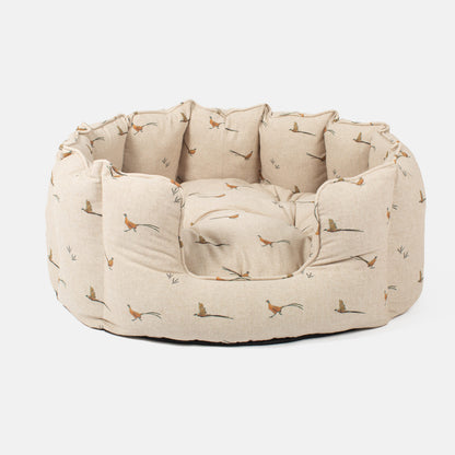 Discover the perfect high wall dog bed in the beautifully crafted woodland collection, this comfortable and cosy bed for dogs features an inner pillow with a plush fleece on the other side for a luxurious touch! Available to personalise now at Lords & Labradors    