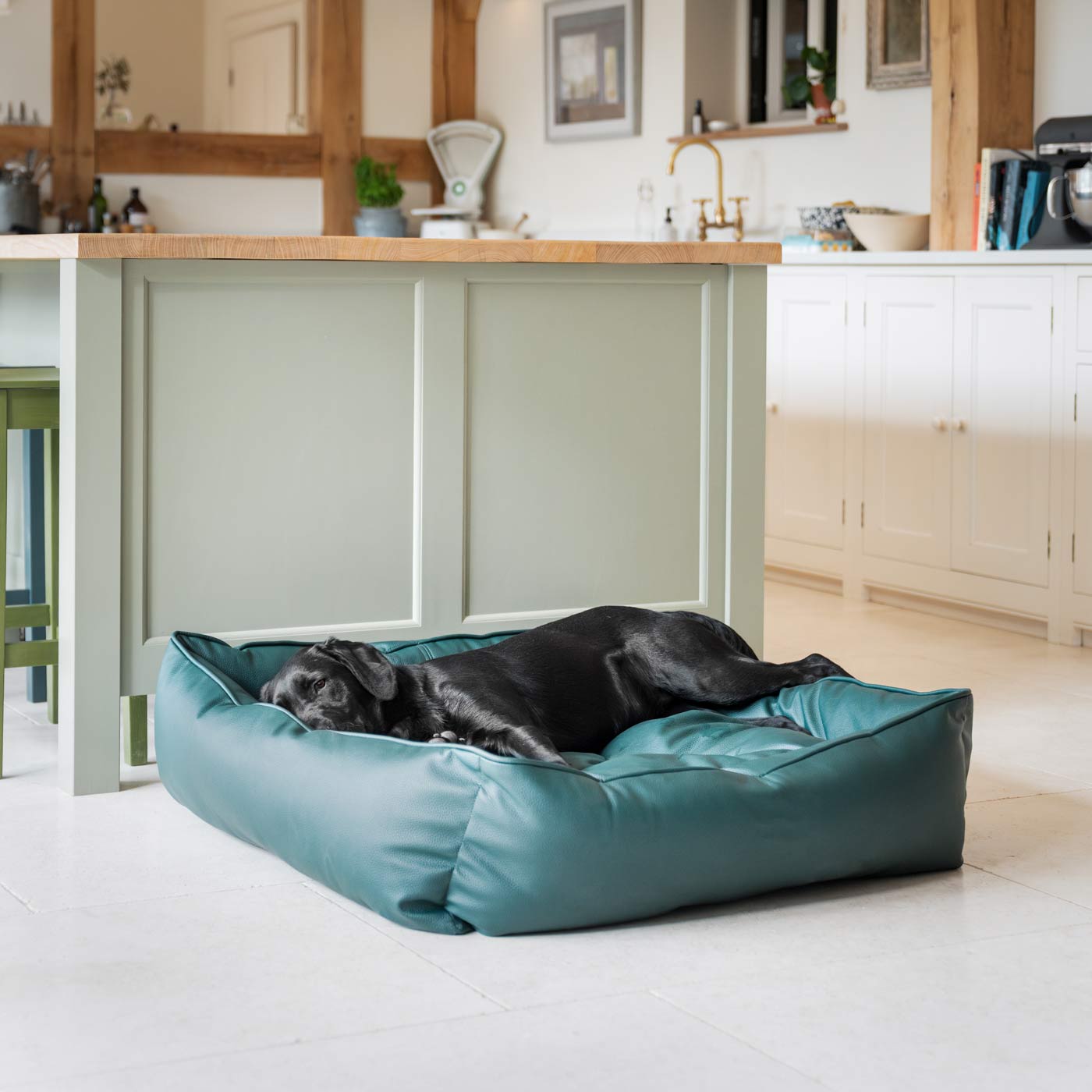 Luxury Handmade Box Bed in Rhino Tough Faux Leather, in Forest Green, Perfect For Your Pets Nap Time! Available To Personalise at Lords & Labradors