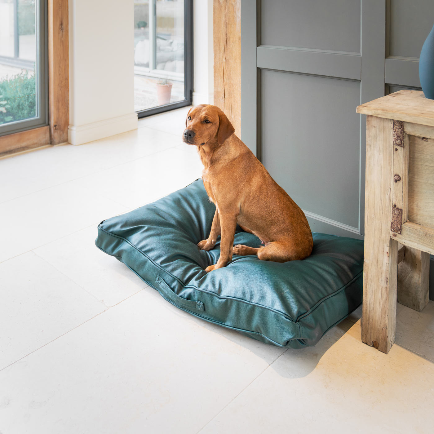 Luxury Dog Cushion in Rhino Tough Forest Faux Leather, The Perfect Pet Bed Time Accessory! Available Now at Lords & Labradors