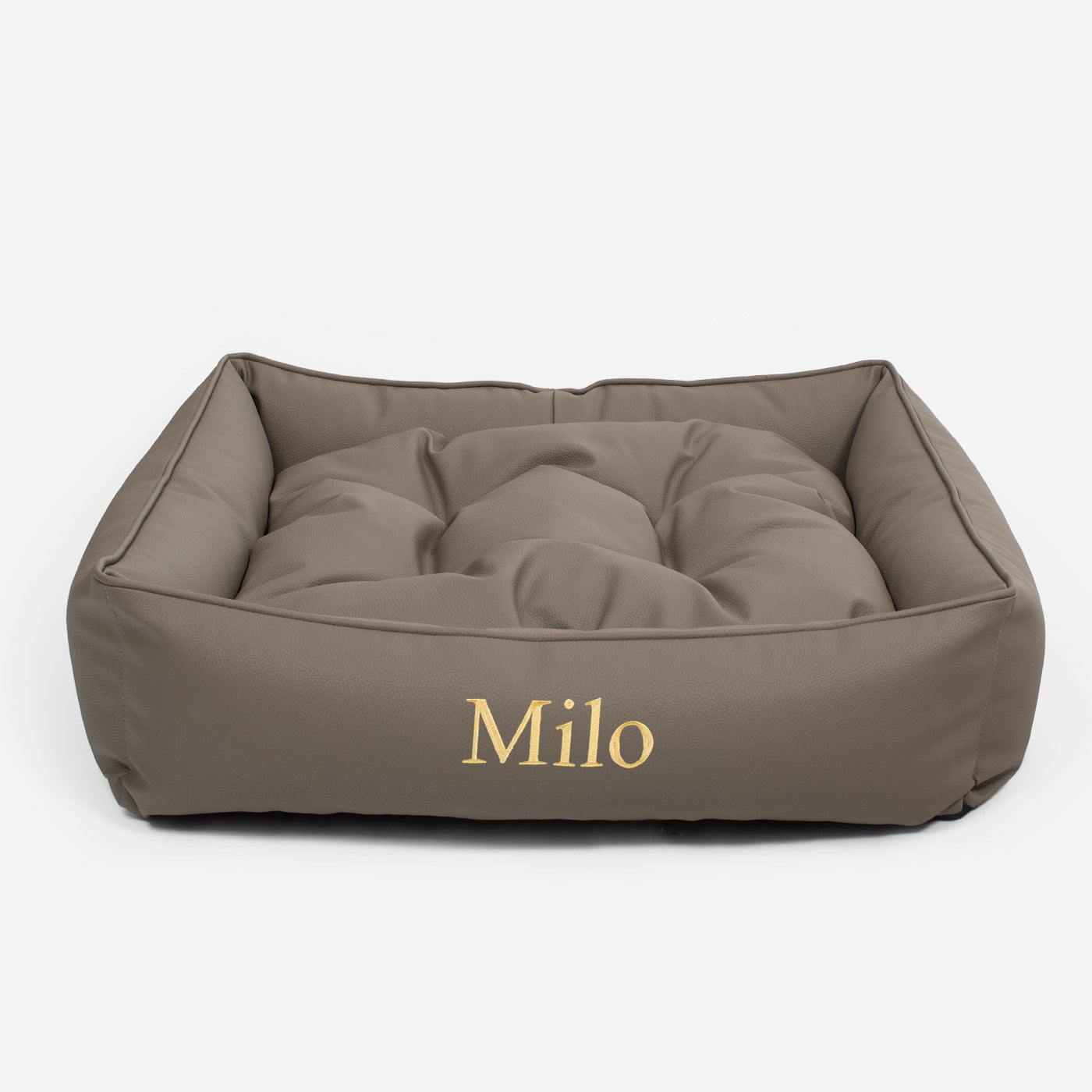 Luxury Handmade Box Bed in Rhino Tough Faux Leather, in Camel, Perfect For Your Pets Nap Time! Available To Personalise at Lords & Labradors