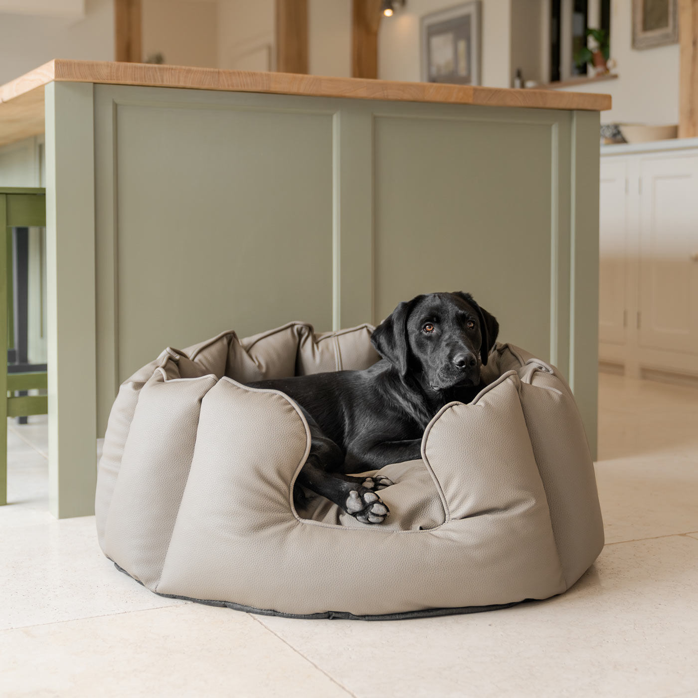 Luxury Handmade High Wall in Rhino Tough Faux Leather, in Camel, Perfect For Your Pets Nap Time! Available To Personalise at Lords & Labradors