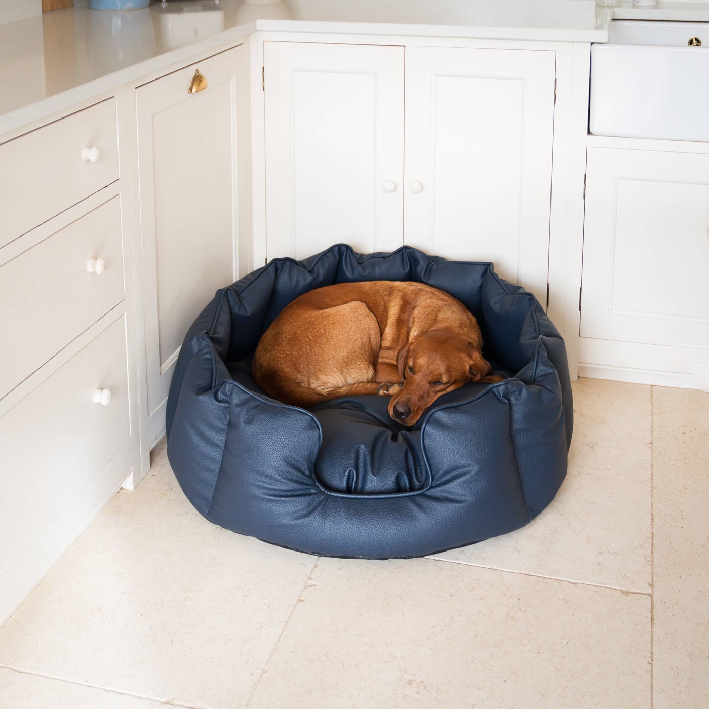Luxury Handmade High Wall in Rhino Tough Faux Leather, in Pacific, Perfect For Your Pets Nap Time! Available To Personalise at Lords & Labradors