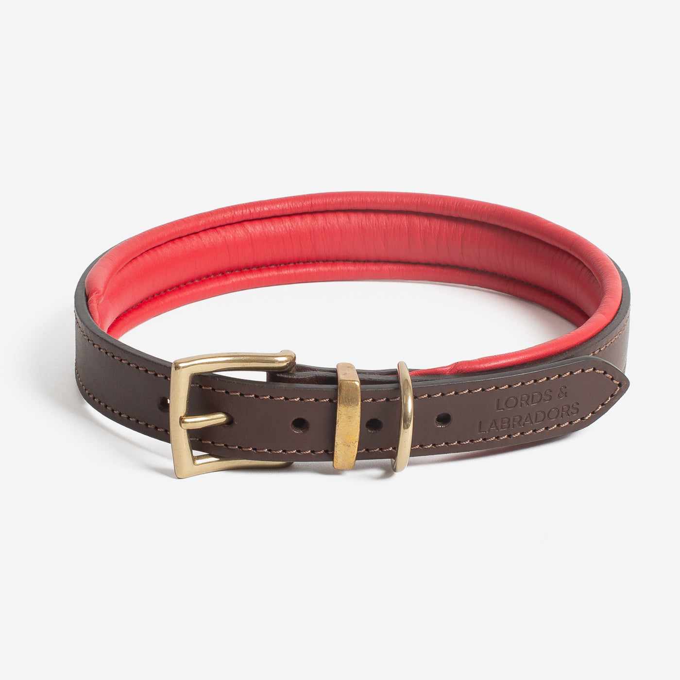 Lords Labradors Italian Leather Dog Collar Brown Red Dog