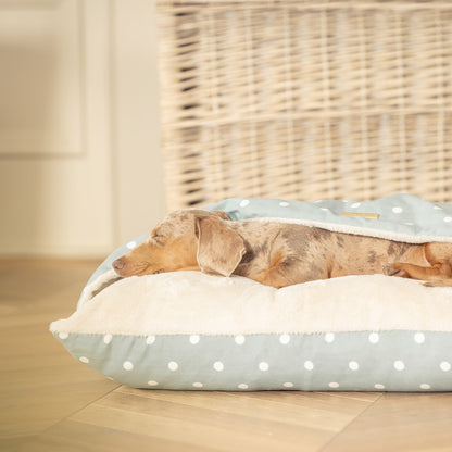  Discover The Perfect Burrow For Your Pet, Our Stunning Sleepy Burrow Dog Beds In Duck Egg Spot Is The Perfect Bed Choice For Your Pet, Available Now at Lords & Labradors