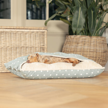  Discover The Perfect Burrow For Your Pet, Our Stunning Sleepy Burrow Dog Beds In Duck Egg Spot Is The Perfect Bed Choice For Your Pet, Available Now at Lords & Labradors