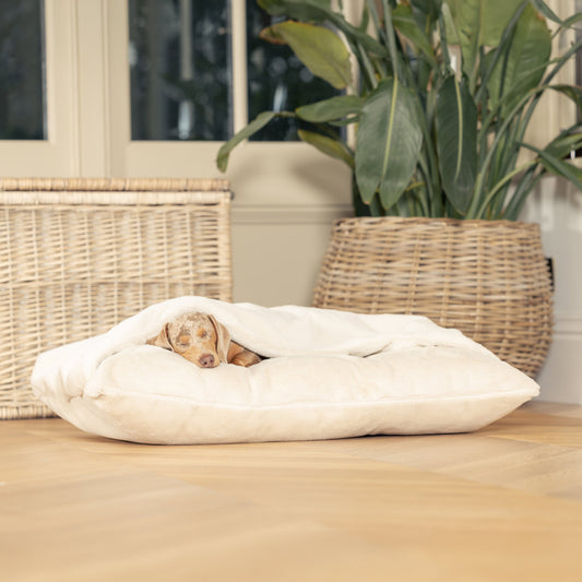 Lords & Labradors Sleepy Burrows Bed in Calming Anti-Anxiety Cream Faux Fur