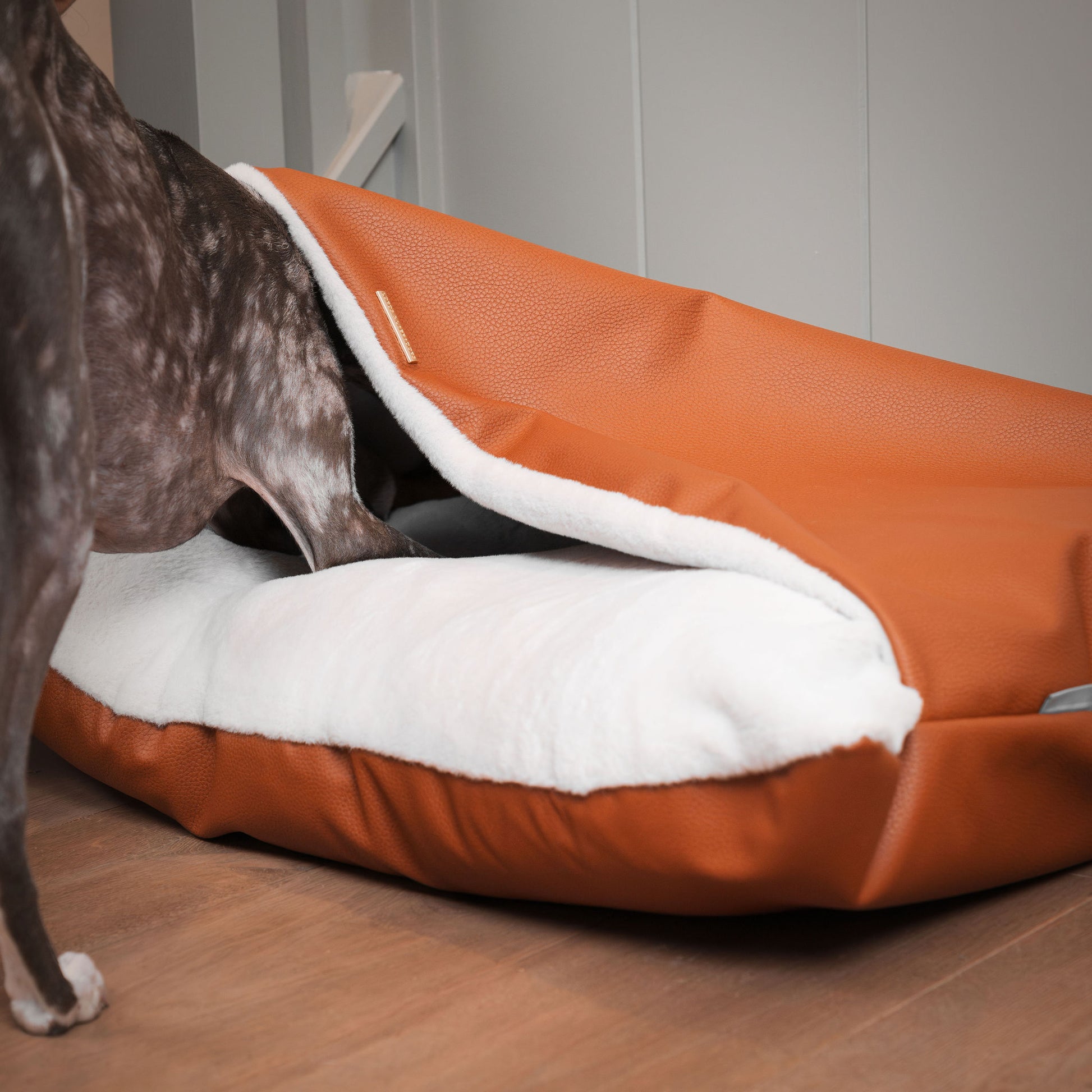 Discover The Perfect Burrow For Your Pet, Our Stunning Sleepy Burrow Dog Beds In Ember Rhino Faux Leather Is The Perfect Bed Choice For Your Pet, Available Now at Lords & Labradors