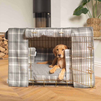 [PERSONALISATION] Dog Crate Set In Balmoral Dove Grey Tweed By Lords & Labradors