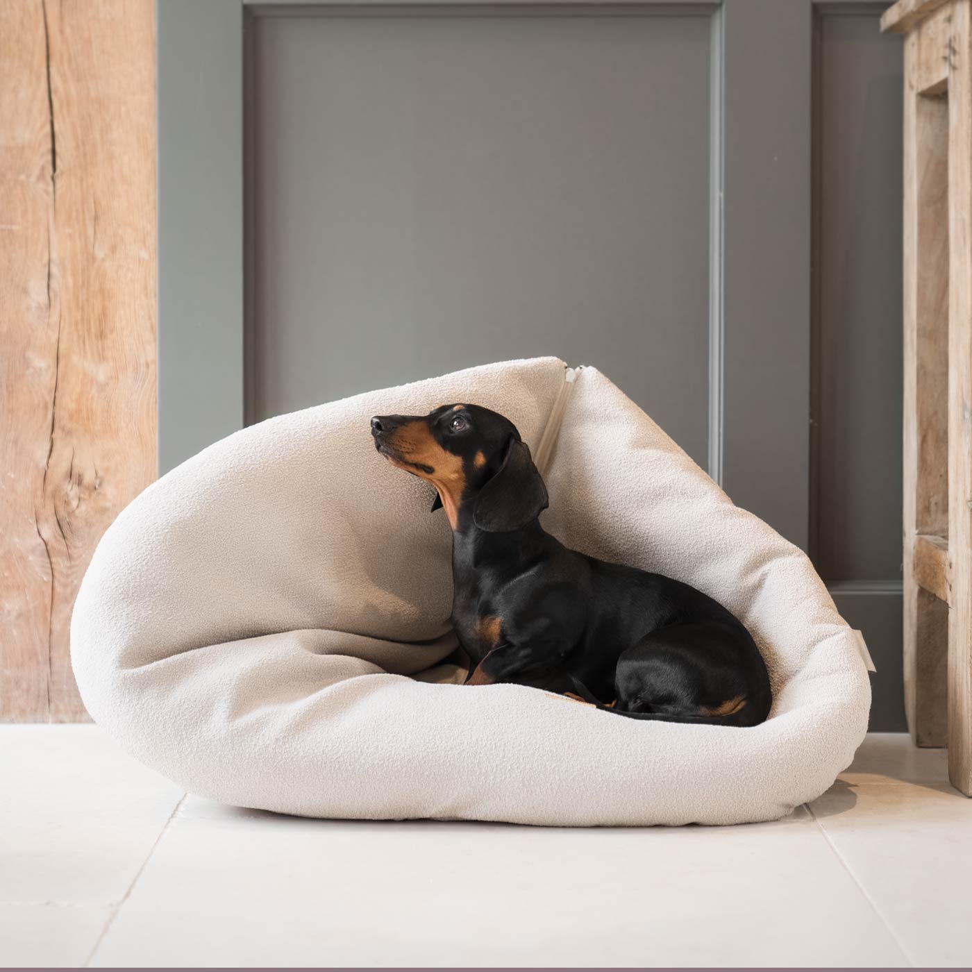 Luxury Dog Cushions & Beds, Squash 'Em in Alabaster, The Perfect Snuggly Cave For Dogs To Burrow! Available Now at Lords & Labradors