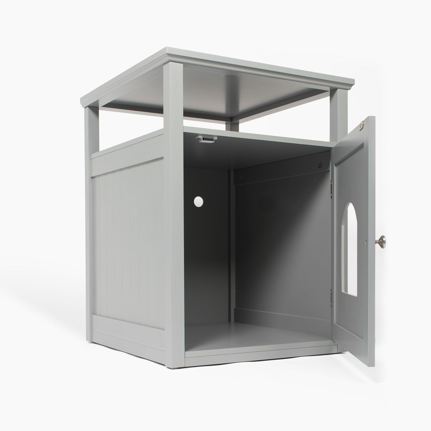 Discover The Perfect Multi-Functional Cat Washroom, Featuring Hinged Door for a Discreet Cat Loo. Suitable for All Cat Breeds! Made From Durable Wood to Ensure a Stylish Finish That Suits Any Home Decor! Includes a Complimentary Litter Tray. Available In Grey & White Now at Lords & Labradors