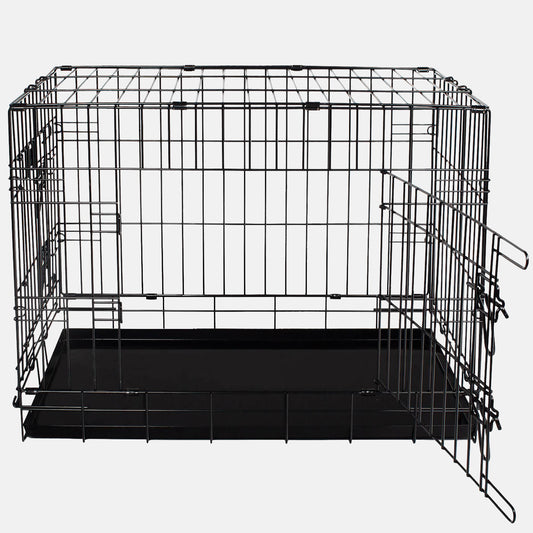 Discover, Imperfect deluxe heavy duty black dog crate, featuring two doors for easy access and a removable tray for easy cleaning! The ideal choice to keep new puppies safe, made using pet safe galvanised steel! Available now in 5 sizes and three stunning colours at Lords & Labradors