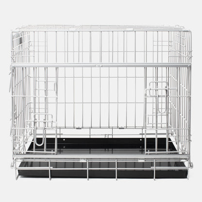 Discover the perfect deluxe heavy duty silver dog crate, featuring two doors for easy access and a removable tray for easy cleaning! The ideal choice to keep new puppies safe, made using pet safe galvanised steel! Available now in 3 sizes at Lords & Labradors 