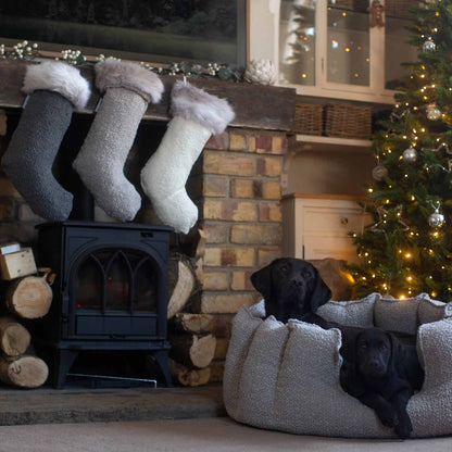 Gift your furry friend the perfect pet Christmas gift with our beautifully crafted Christmas Stocking Sock, fill and gift your pet this festive holiday with the most wholesome gifts for Christmas! Available now in stunning Mink Boucle at Lords & Labradors    
