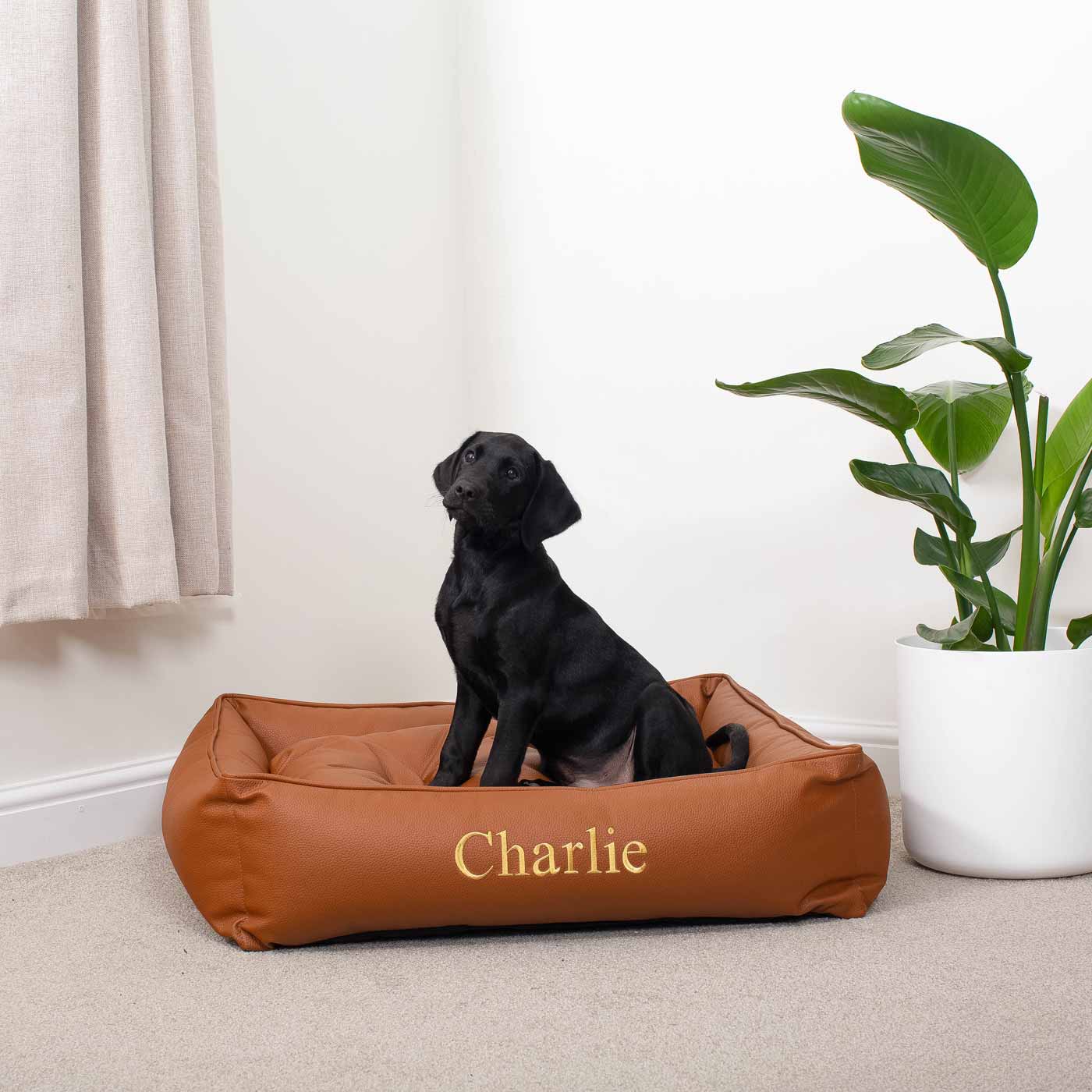 Luxury Handmade Box Bed in Rhino Tough Faux Leather, in Ember, Perfect For Your Pets Nap Time! Available To Personalise at Lords & Labradors