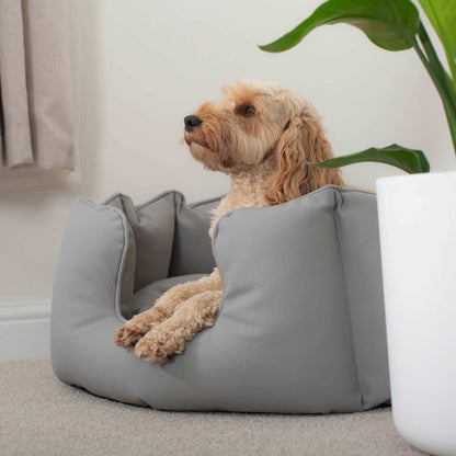 [colour:granite]  Luxury Handmade High Wall in Rhino Tough Faux Leather, in Granite, Perfect For Your Pets Nap Time! Available To Personalise at Lords & Labradors