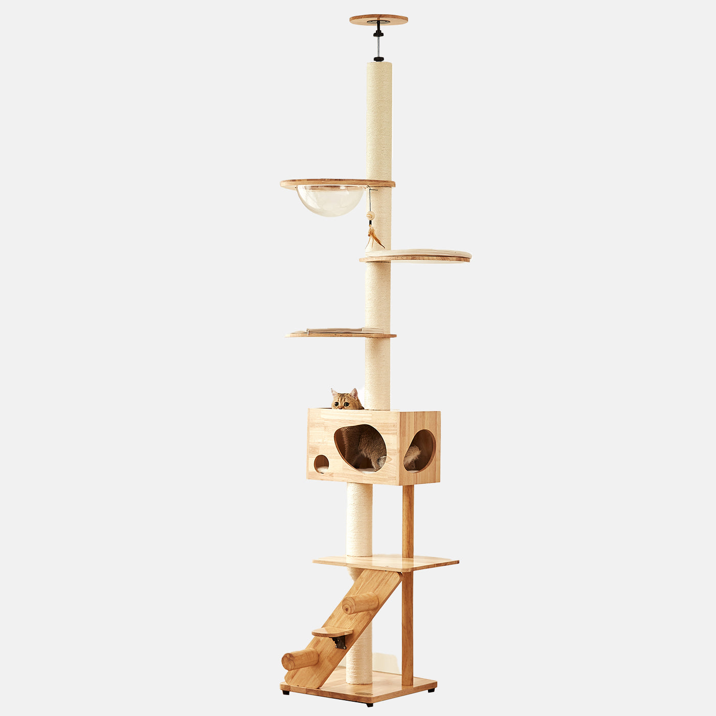 Discover the Ultimate Cat Tree! Helsinki The Levels Fit Me Cat Play Centre. Present your cat with the perfect multi-tier cat play centre! Crafted using durable and long-lasting wood, this modern cat play centre features floor to ceiling for extra stability with cosy hammock, hanging cat toy, steps and scratch posts to build the ultimate cat activity centre! Available now at Lords & Labradors