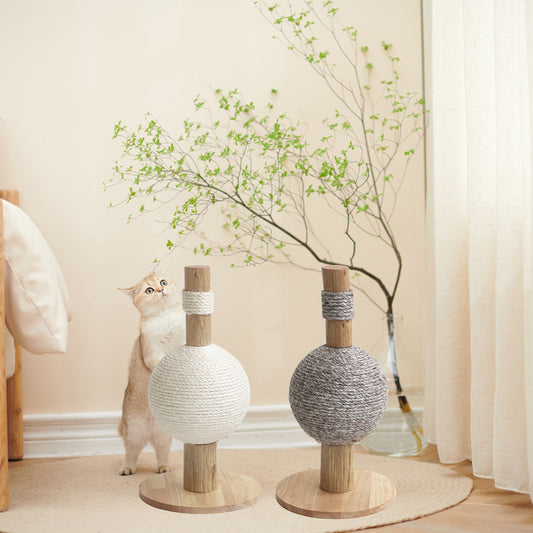 Discover Luxury For Cats & Kittens With Helsinki The Ball Cat Scratch Post in Grey! Crafted Using Durable Wood And Featuring Sisal Ball Which Adds An Extra Texture For Scratching! Available Now at Lords & Labradors    