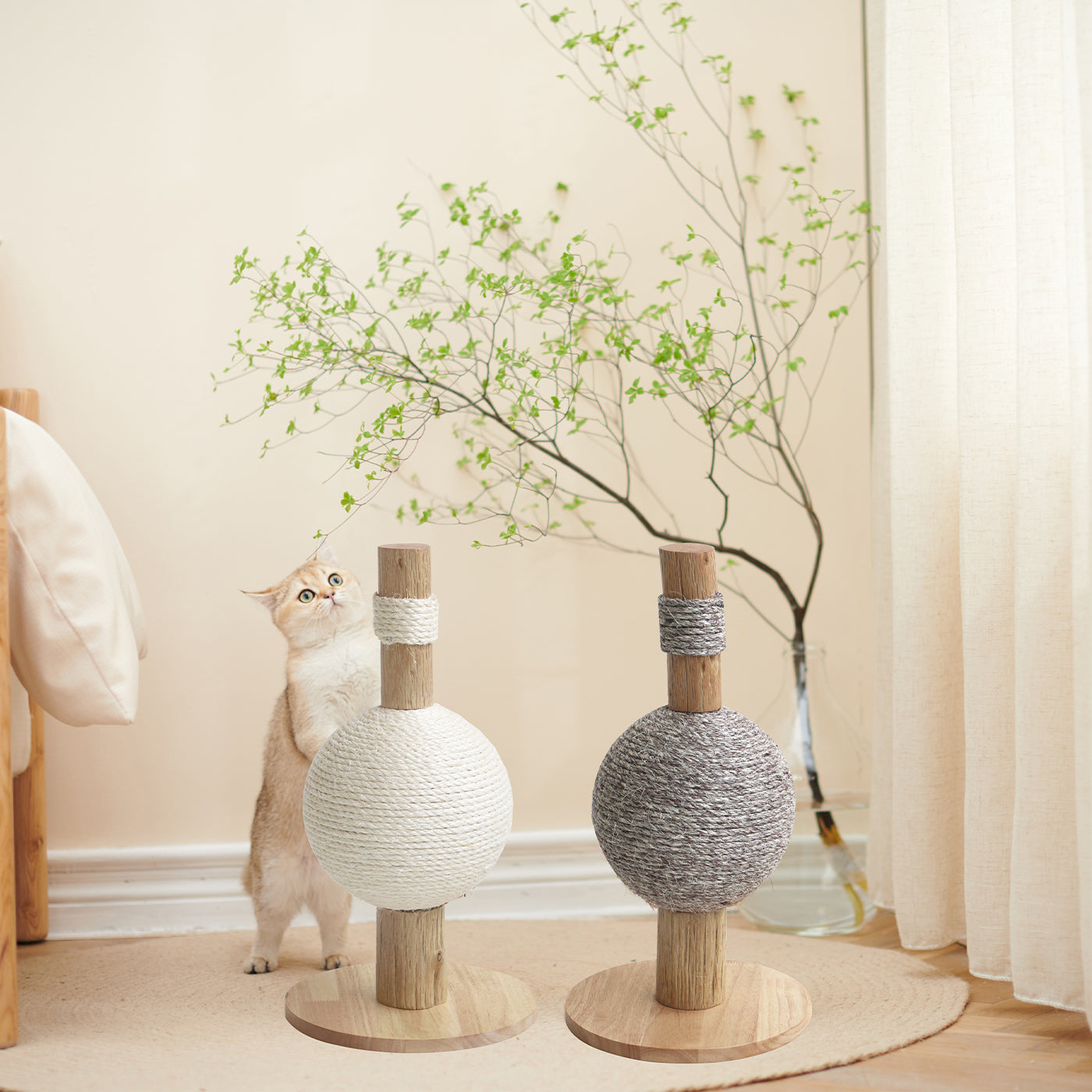Discover Luxury For Cats & Kittens With Helsinki The Ball Cat Scratch Post in Ivory! Crafted Using Durable Wood And Featuring Sisal Ball Which Adds An Extra Texture For Scratching! Available Now at Lords & Labradors