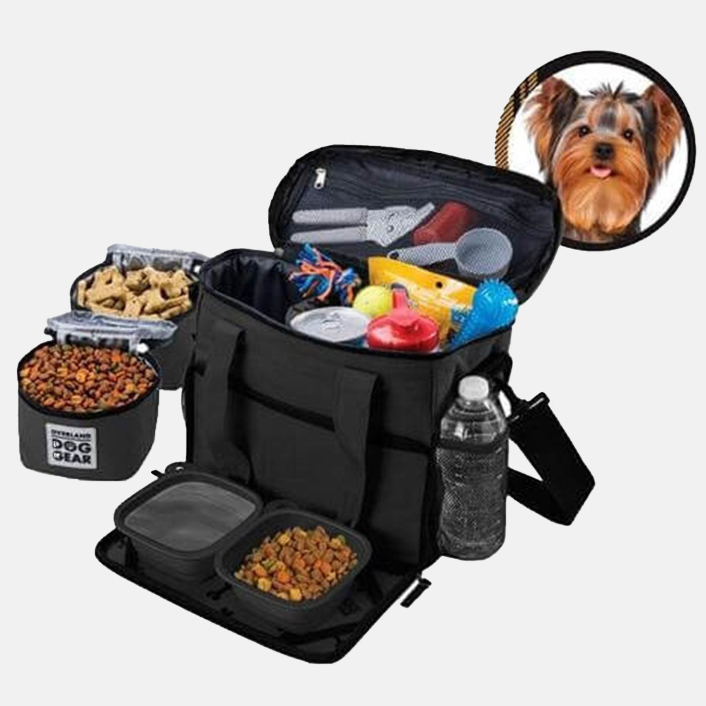 Discover, Mobile Dog Gear Week Away Bag, in Black. The Perfect Away Bag for any Pet Parent, Featuring dividers to stack food and built in waste bag dispenser. Also Included feeding set, collapsible silicone bowls and placemat! The Perfect Gift For travel, meets airline requirements. Available Now at Lords & Labradors