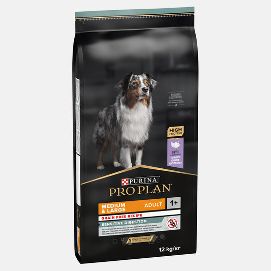 PRO PLAN Dog Medium Adult Grain Free Sensitive Digestion with Turkey Dry Food 12KG