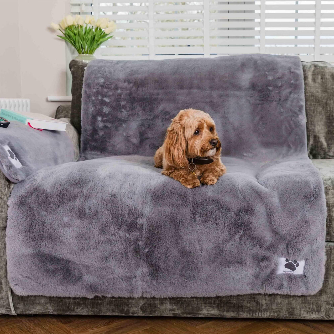 Pet Rebellion Faux Fur Comfy Sofa Cover Grey