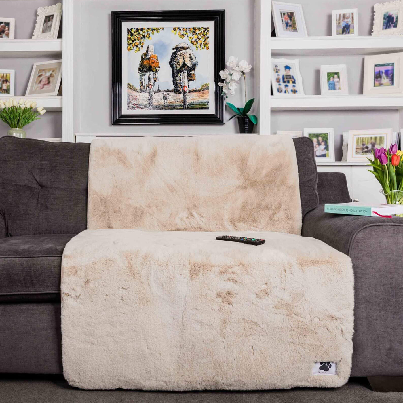 Pet Rebellion Faux Fur Comfy Sofa Cover Stone