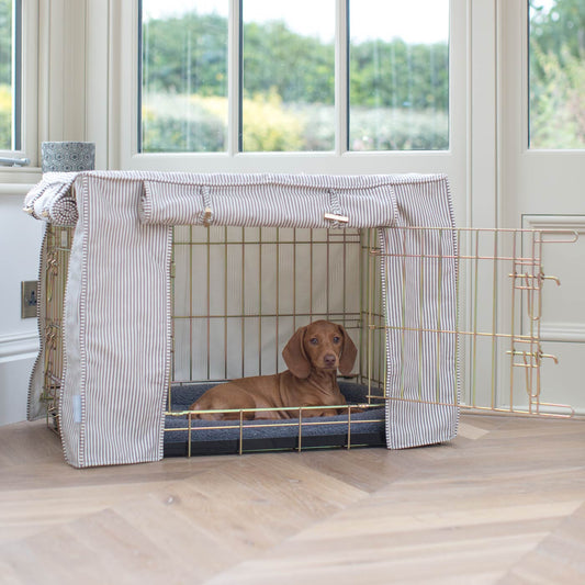 Discover Our Heavy-Duty Dog Crate With Regency Stripe Crate Cover The Perfect Crate Accessory For The Ultimate Pet Den. Available To Personalise Here at Lords & Labradors 