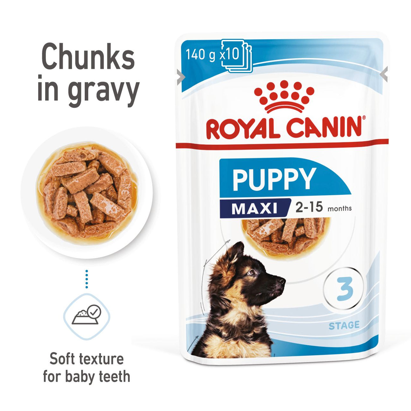 Royal Canin Puppy Maxi Breed Wet Dog Food Chunks in Gravy (10 x 140g)