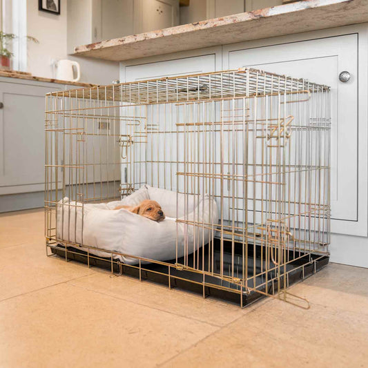 Discover Our Heavy-Duty Dog Crate With Savanna Oatmeal Cosy & Calming Puppy Crate Bed Set! The Perfect Crate Bed For Pet Burrow. Available To Personalise Here at Lords & Labradors