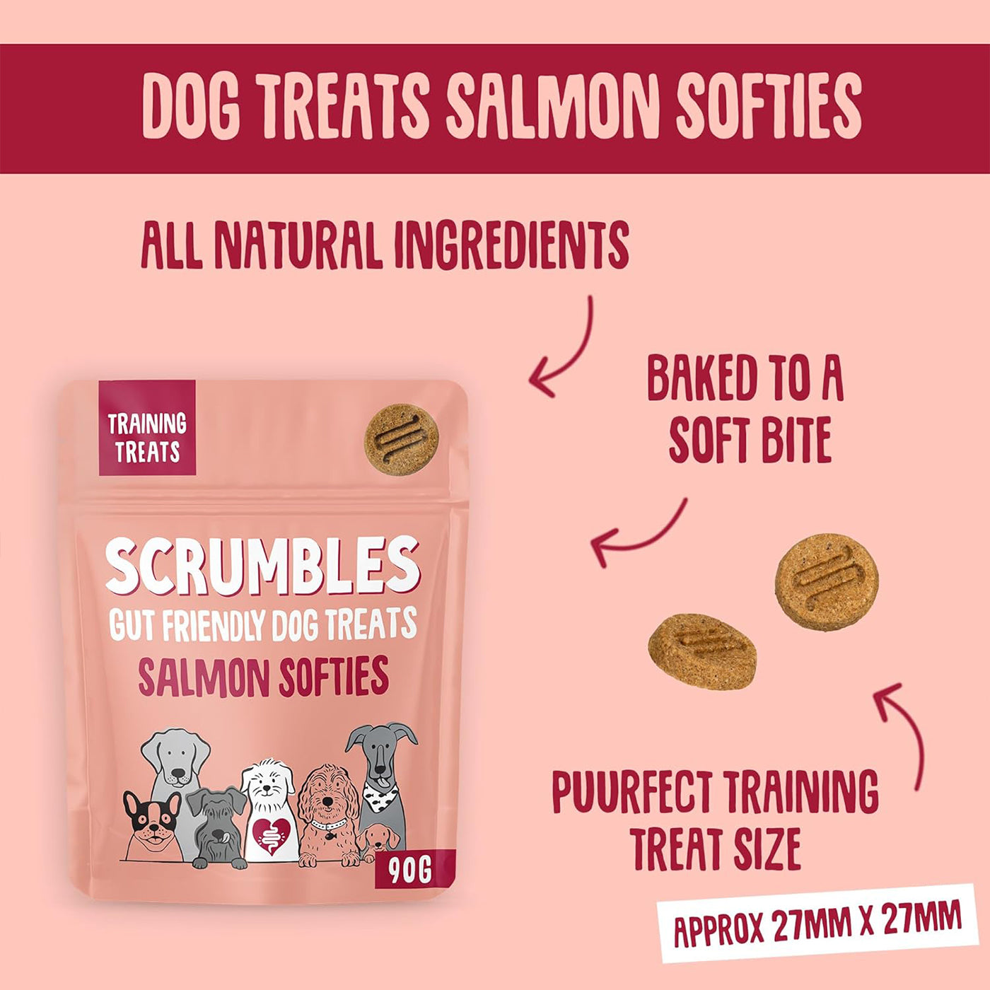 Scrumbles Softies Salmon Dog Training Treats 90g