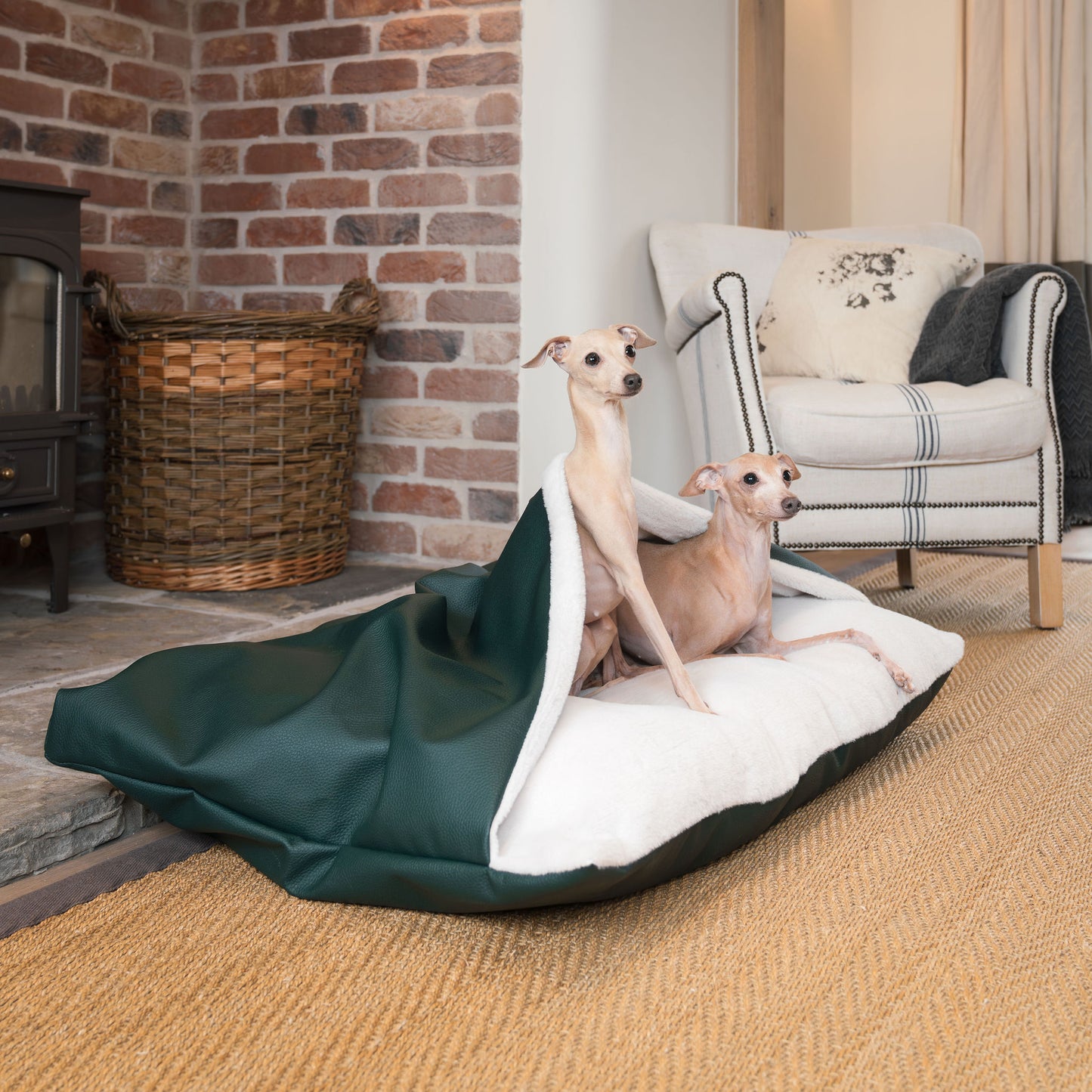 Discover The Perfect Burrow For Your Pet, Our Stunning Sleepy Burrow Dog Beds In Forest Rhino Faux Leather Is The Perfect Bed Choice For Your Pet, Available Now at Lords & Labradors 