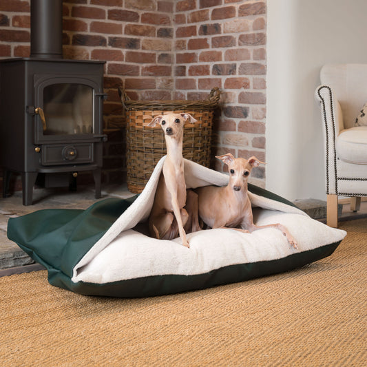 Discover The Perfect Burrow For Your Pet, Our Stunning Sleepy Burrow Dog Beds In Forest Rhino Faux Leather Is The Perfect Bed Choice For Your Pet, Available Now at Lords & Labradors 