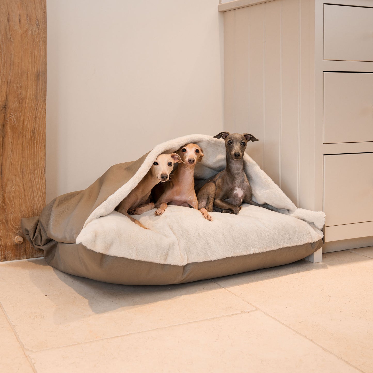 Discover The Perfect Burrow For Your Pet, Our Stunning Sleepy Burrow Dog Beds In Rhino Camel, Is The Perfect Bed Choice For Your Pet, Available Now at Lords & Labradors