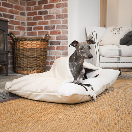 Discover The Perfect Burrow For Your Pet, Our Stunning Sleepy Burrow Dog Beds In Savanna Bone Is The Perfect Bed Choice For Your Pet, Available Now at Lords & Labradors 