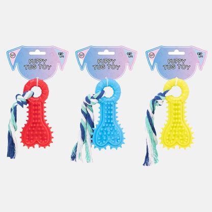 Small Dog & Puppy Rubber Bone & Rope Toy