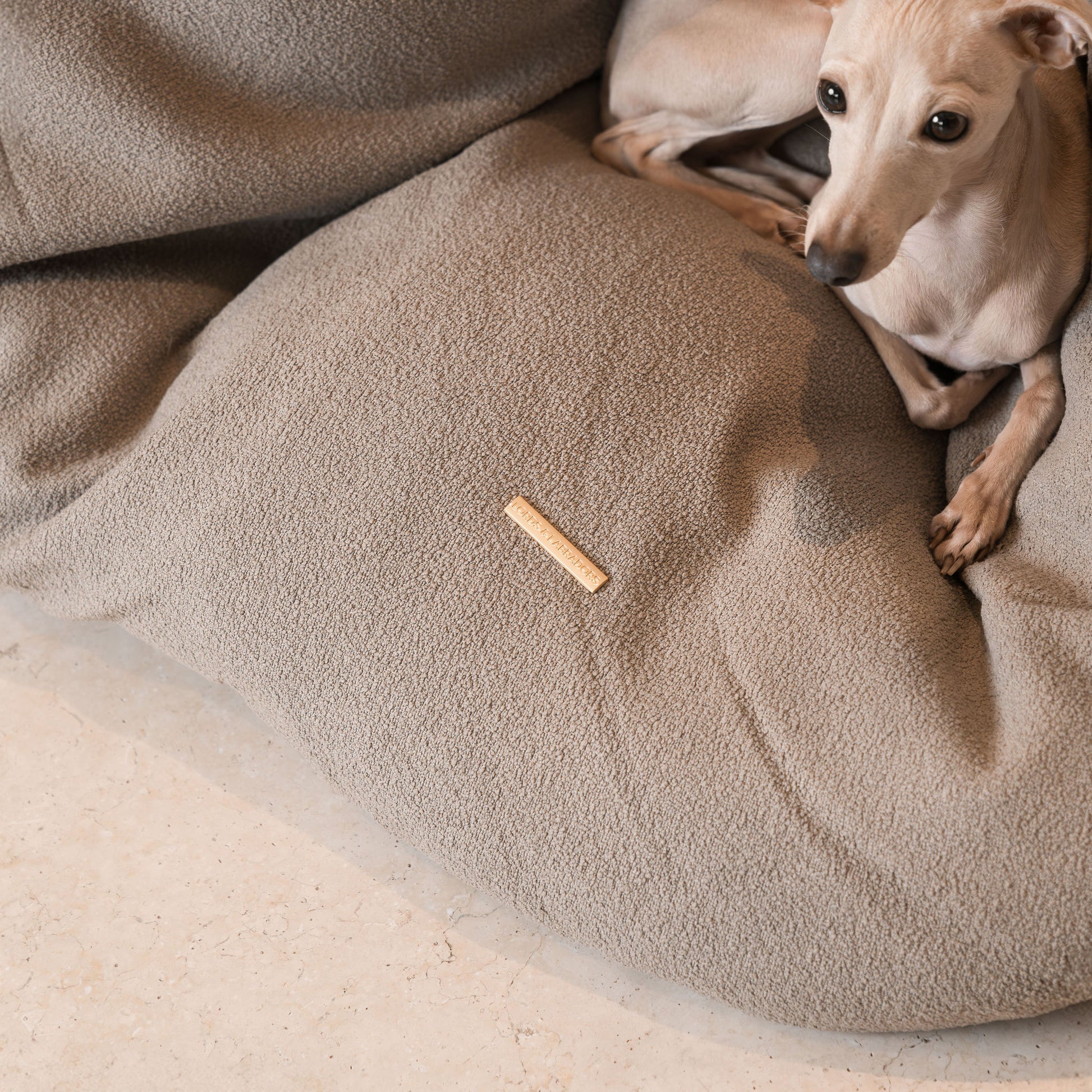 Luxury Dog Cushions & Beds, in Squash 'Em in Putty, The Perfect Snuggly Cave For Dogs To Burrow! Available Now at Lords & Labradors