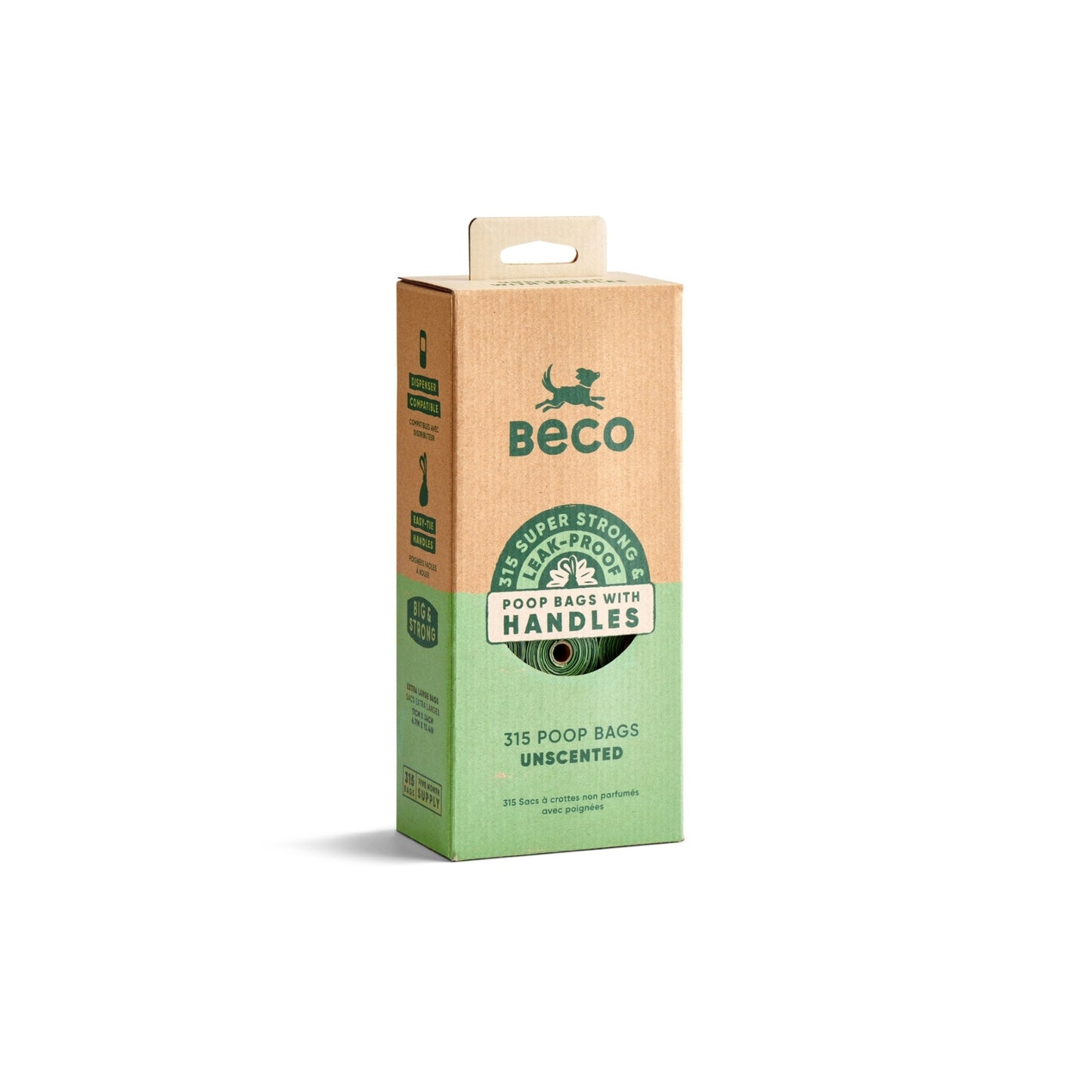 Beco Poop Bags Unscented with Handles - 315 bags on rolls