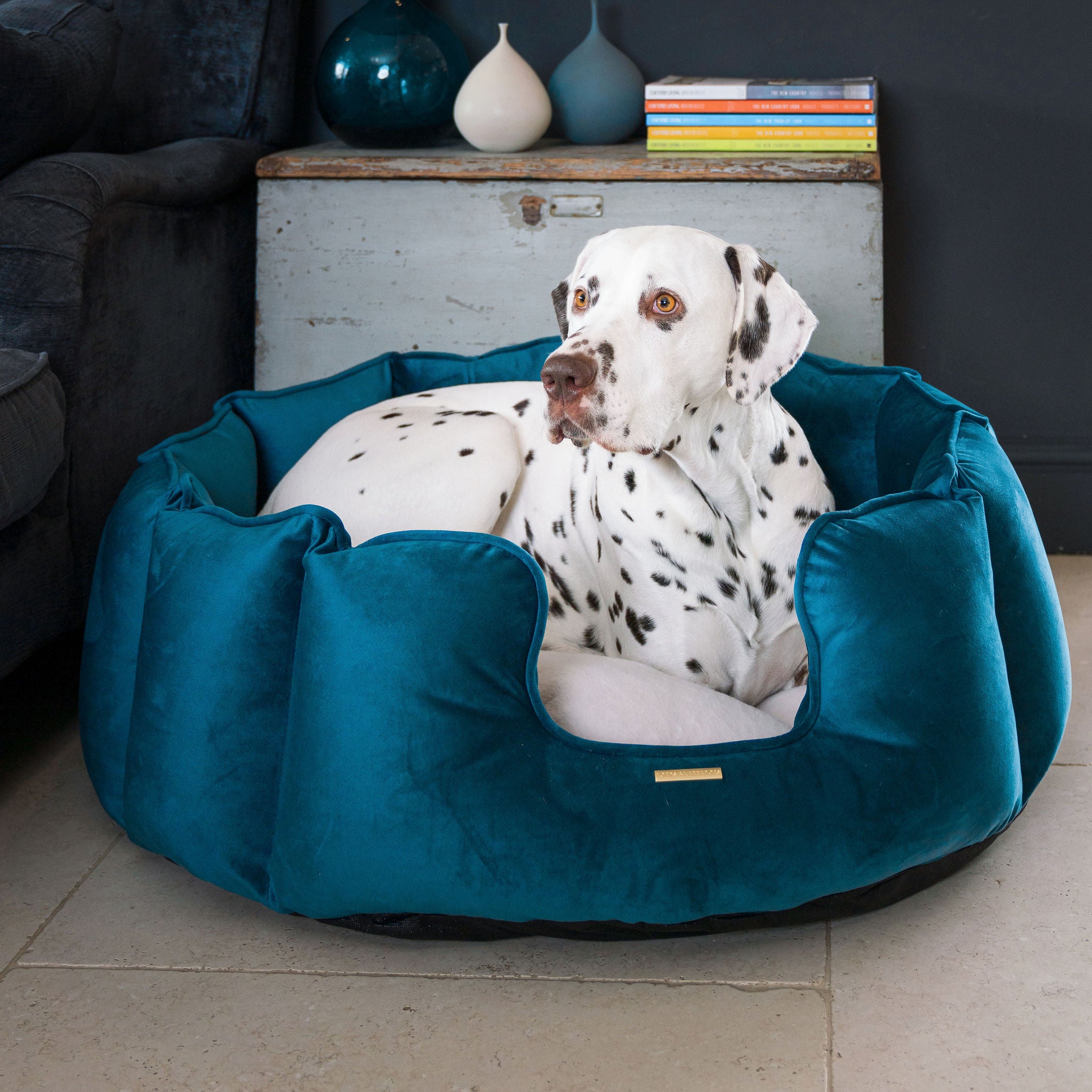 High Wall Dog Bed In Marine Velvet | Beds For Dogs | Lords & Labradors