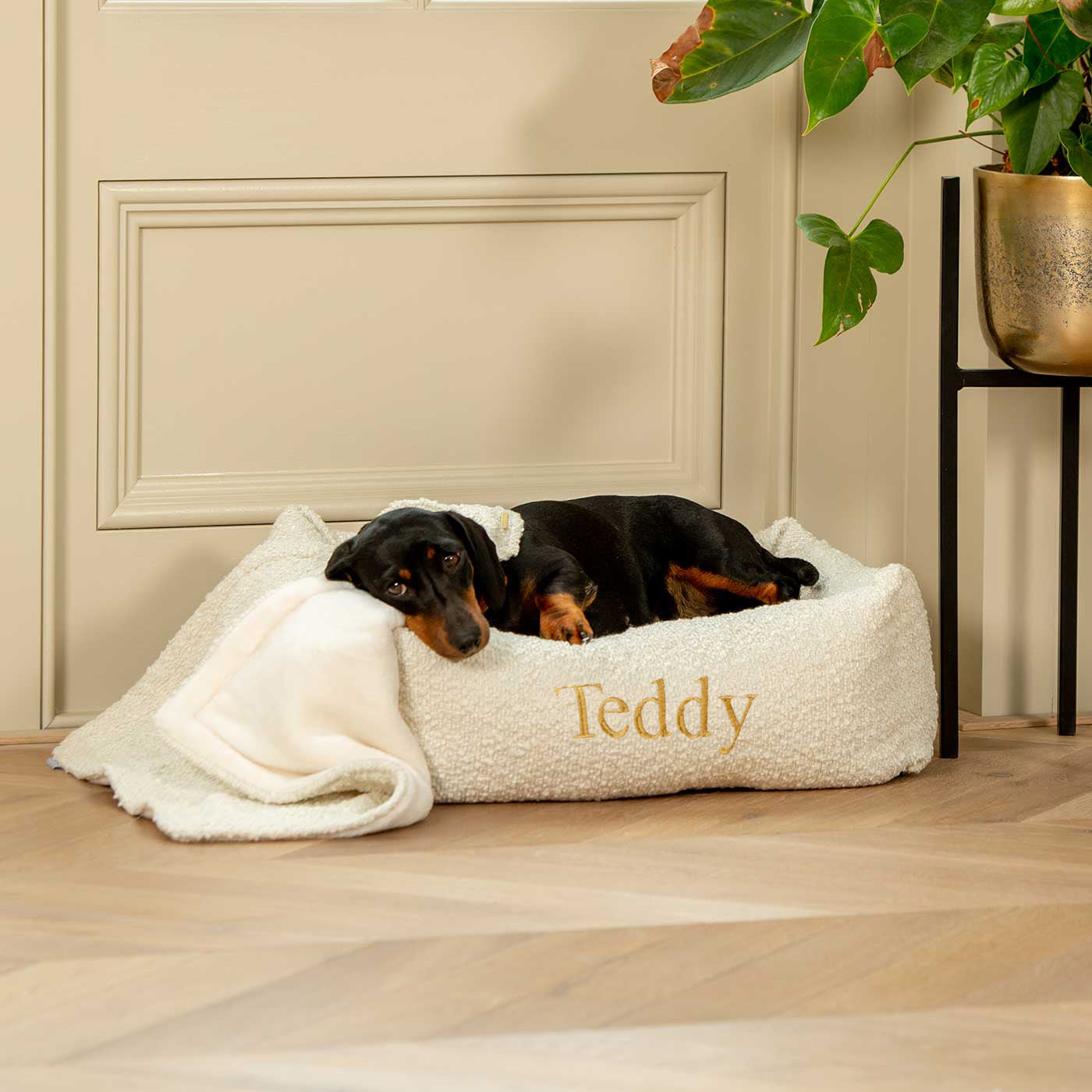  Cosy & Calm Puppy Crate Bed, The Perfect Dog Crate Accessory For The Ultimate Dog Den! In Stunning Ivory Bouclé! Available To Personalise at Lords & Labradors 