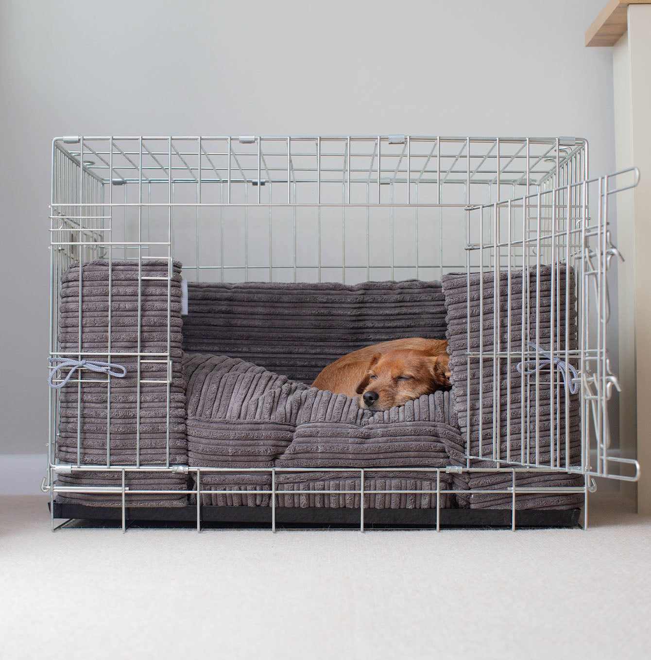 Dark Grey Plush Crate Full Bumper Dog Crate Bedding Lords & Labradors