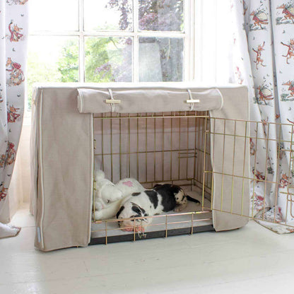 Discover our Luxury Dog Crate Cover, in Savanna Oatmeal. The Perfect Dog Crate Accessory, Available To Personalise Now at Lords & Labradors