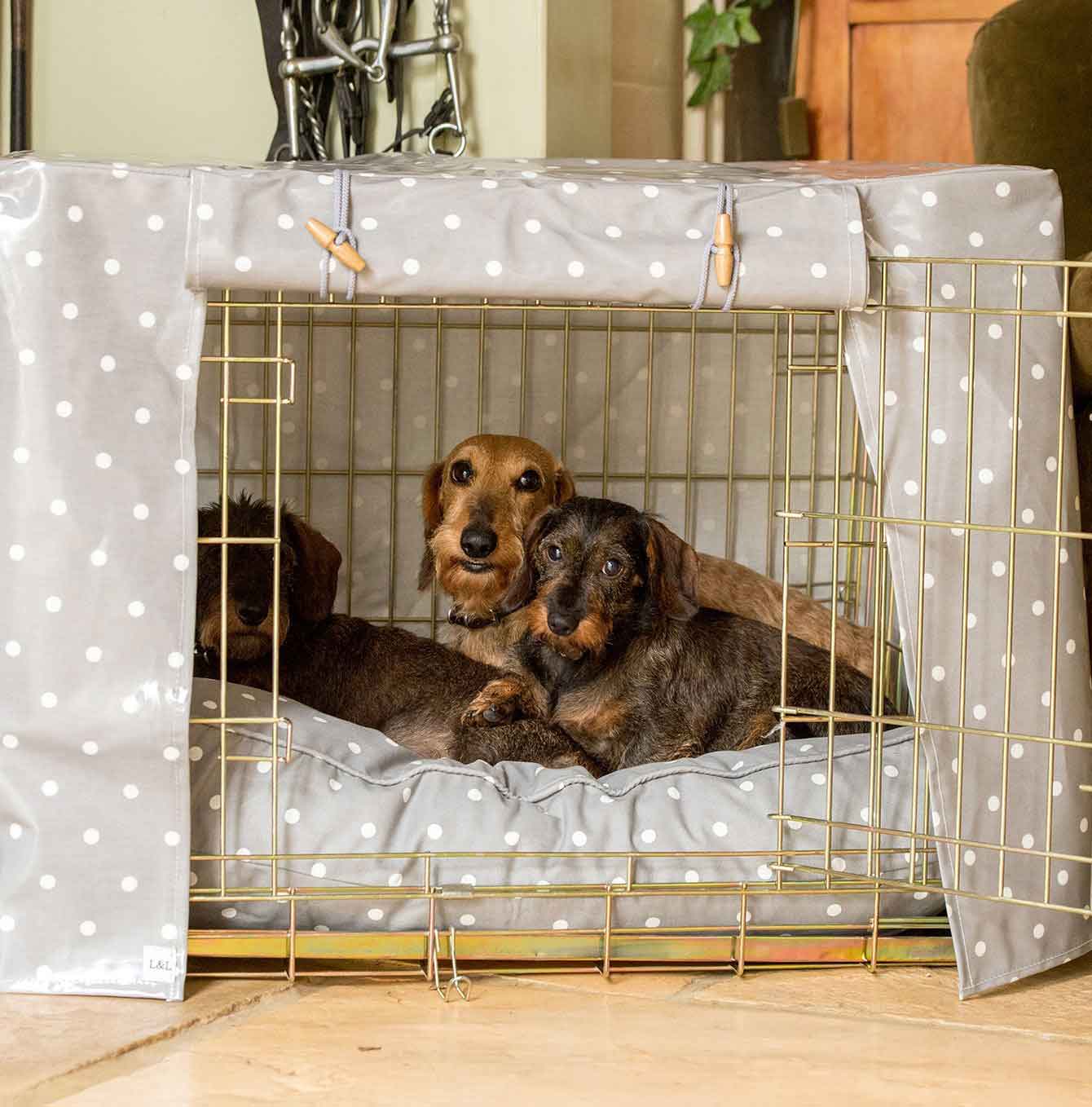 Dog Crate Cover in Grey Spot Oilcloth by Lords Labradors