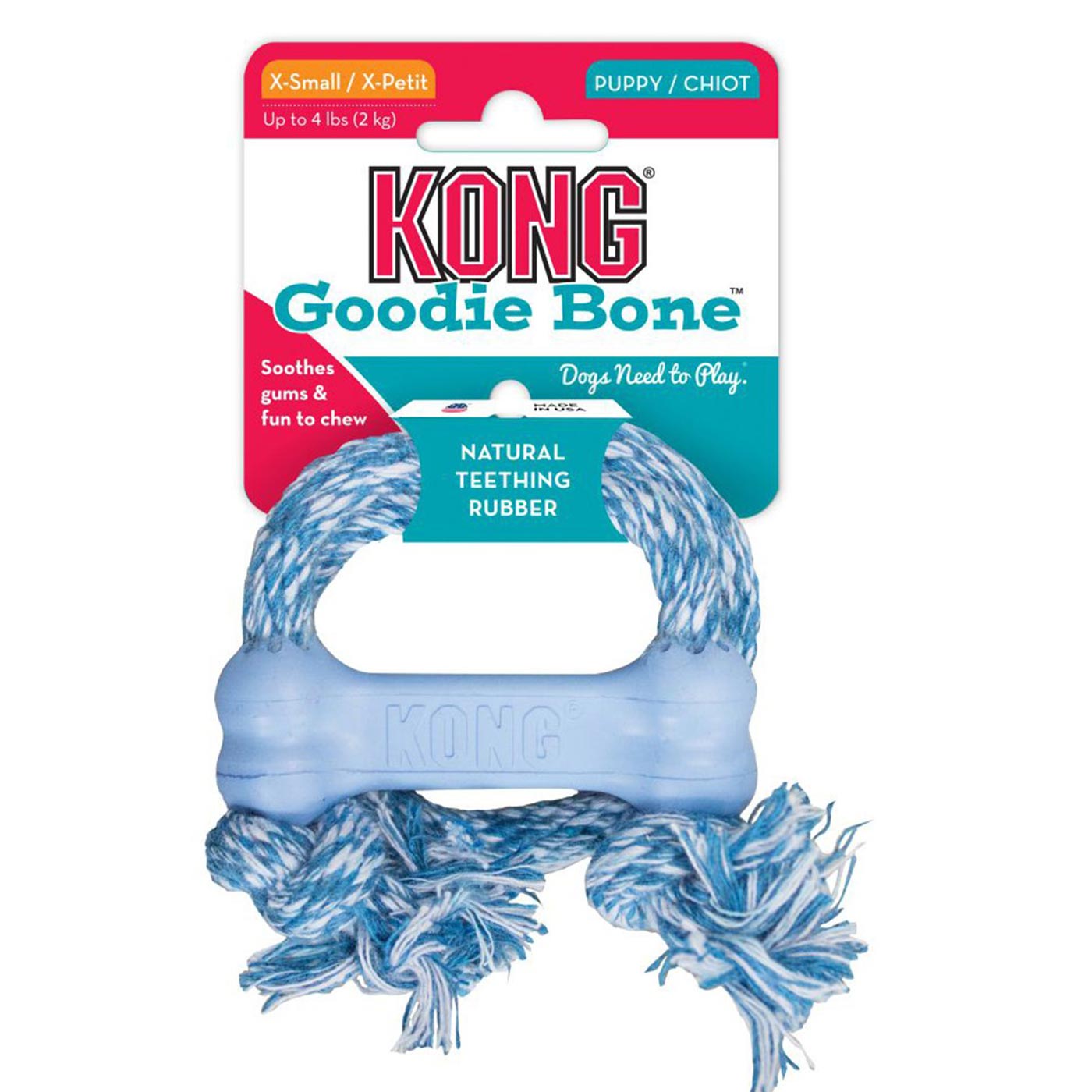 KONG Puppy Goodie Bone With Rope Blue