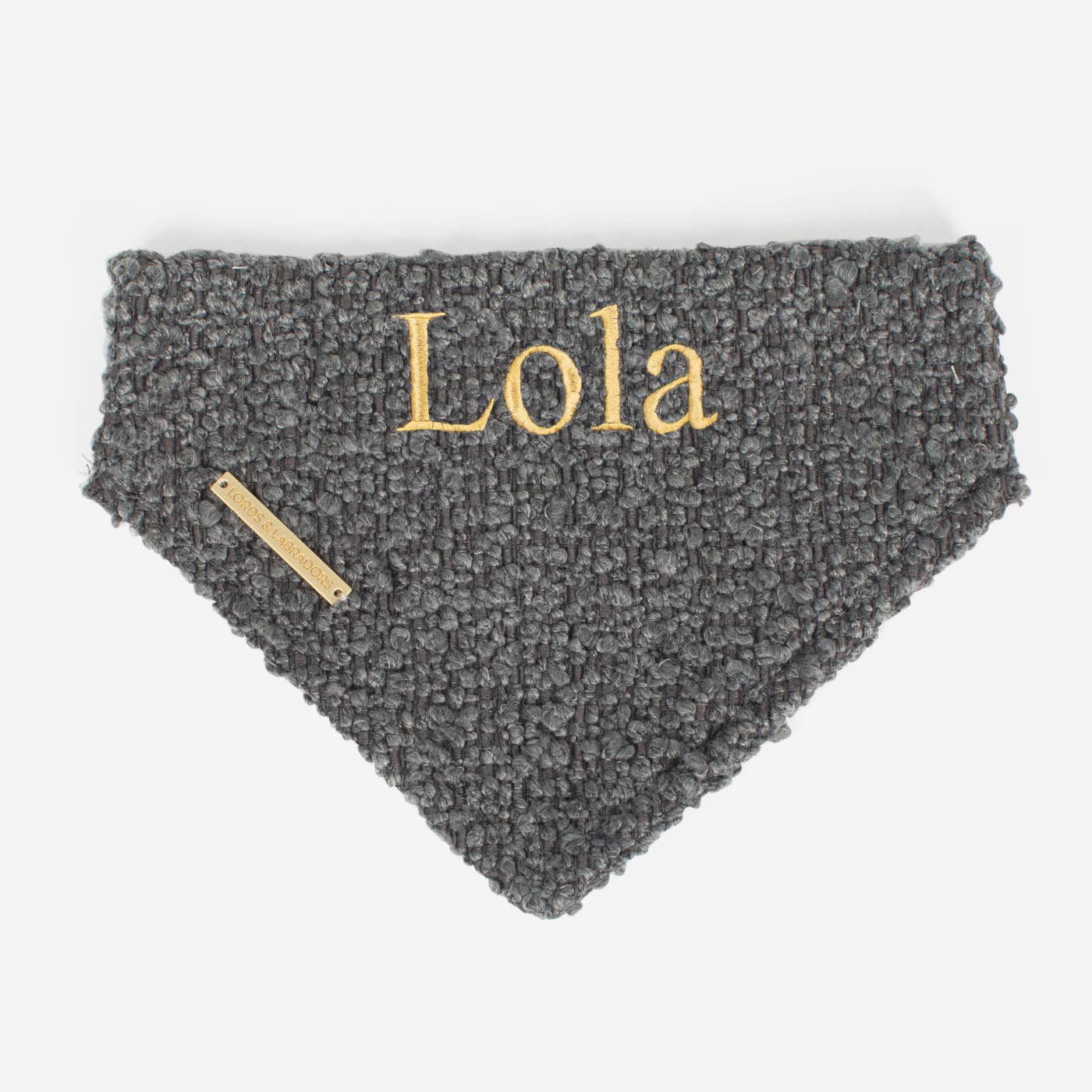 Discover The Perfect Bandana For Dogs, Luxury Dog Bandana In Granite Boucle, Available To Personalise Now at Lords & Labradors   