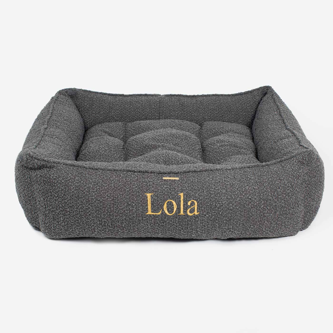 Discover This Luxurious Box Bed For Dogs, Made Using Beautiful Boucle Fabric To Craft The Perfect Dog Box Bed! In Stunning Granite Bouclé, Available To Personalise Now at Lords & Labradors    