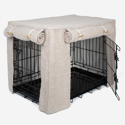 Discover our Luxury Dog Crate Cover, in Mink Boucle. The Perfect Dog Crate Accessory, Available To Personalise Now at Lords & Labradors