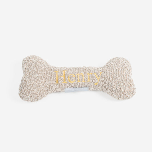 Present The Perfect Pet Playtime With Our Luxury Dog Bone Toy, In Stunning Mink Boucle! Available To Personalise Now at Lords & Labradors