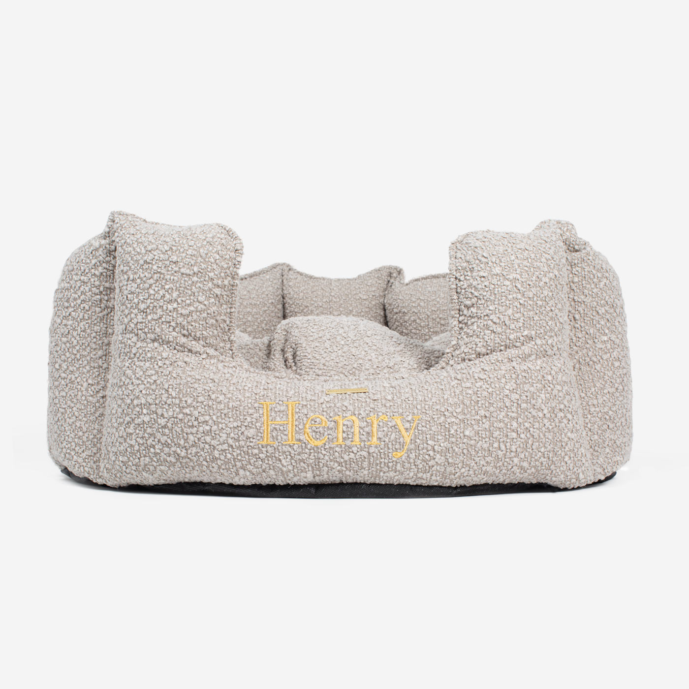 Discover Our Luxurious High Wall Bed For Dogs, Featuring inner pillow with plush teddy fleece on one side To Craft The Perfect Dogs Bed In Stunning Mink Bouclé! Available To Personalise Now at Lords & Labradors    