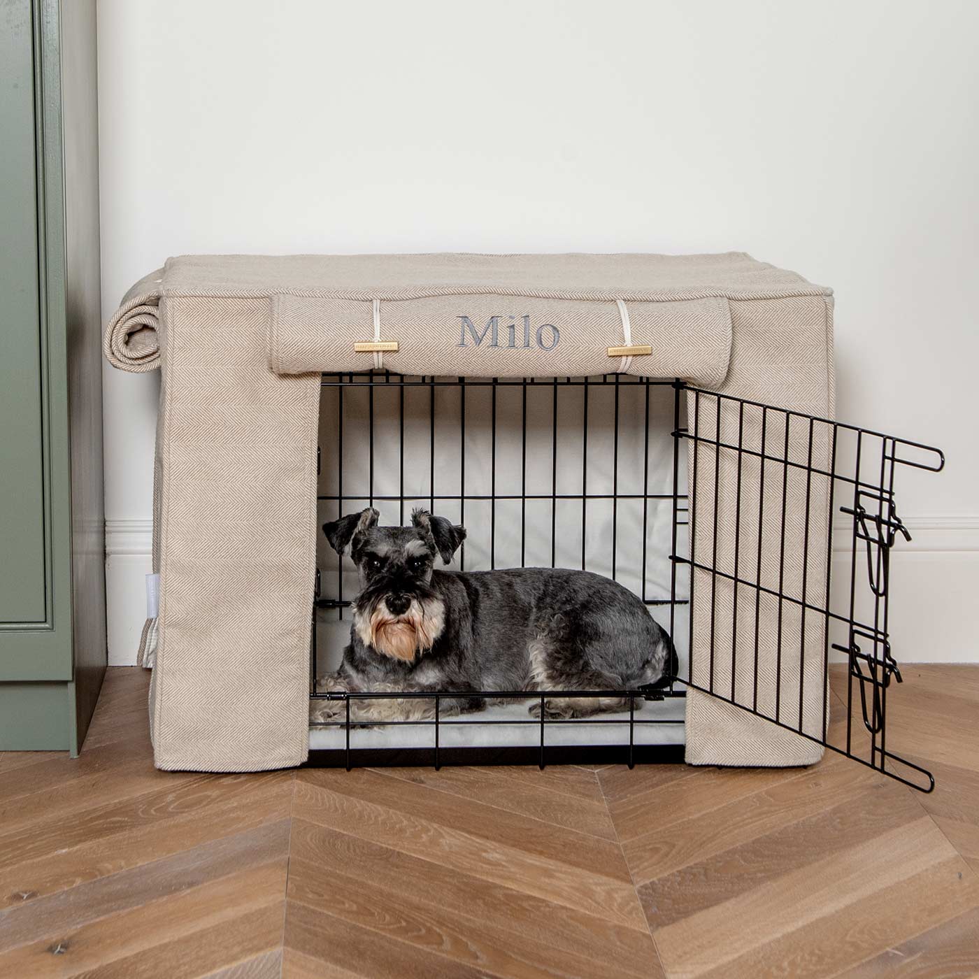 Dog Crate Cover in Natural Herringbone Tweed by Lords Labradors